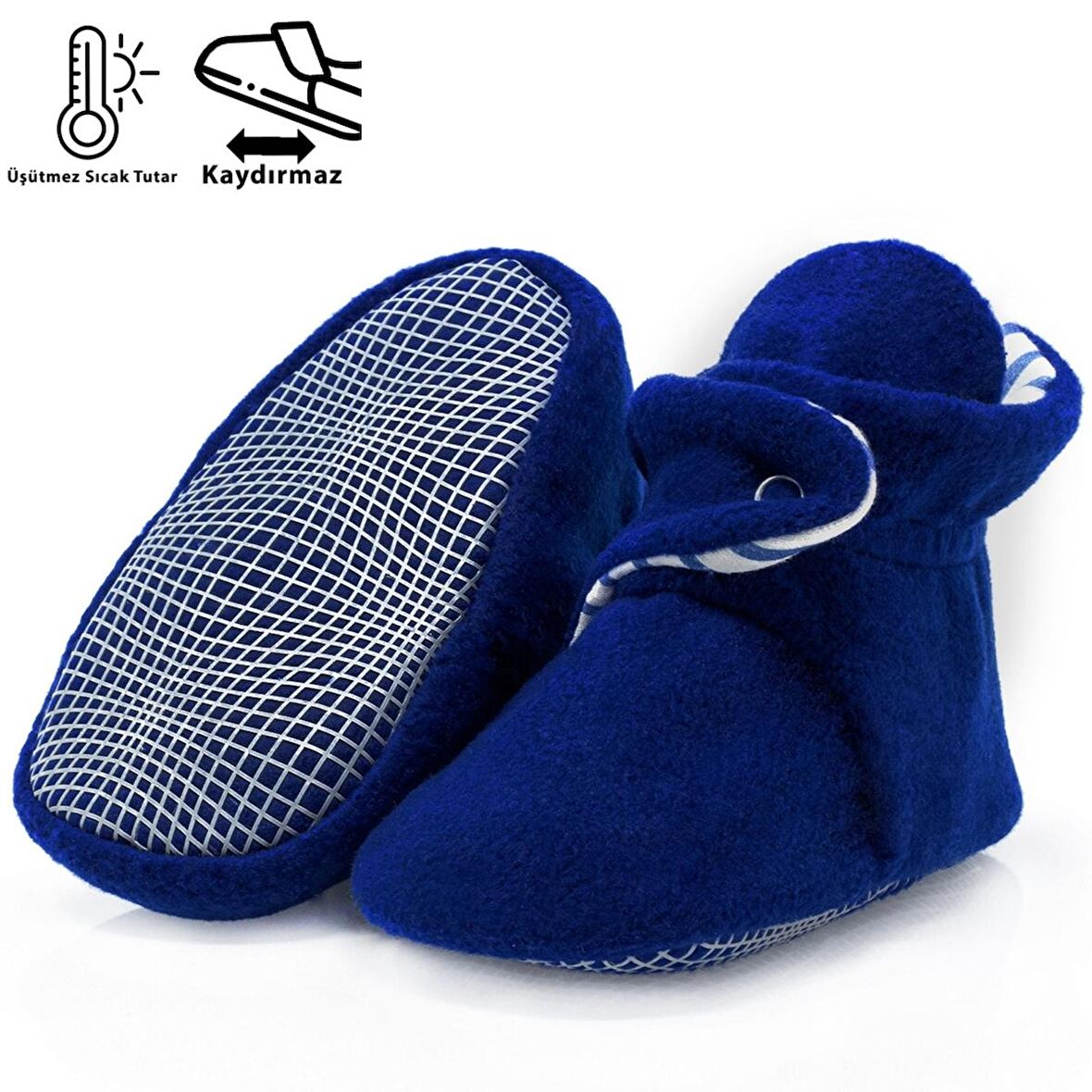Kaydırmaz Taban, Polar Bebek Pandufu, İlkadım Ev Patiği, Terletmeyen Organik Pamuk Astarlı, Lacivert
