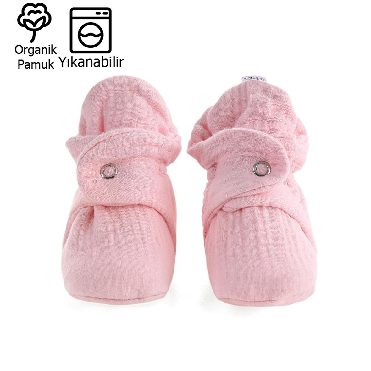 Pembe Organik Pamuk Müslin Yenidoğan Bebek Panduf