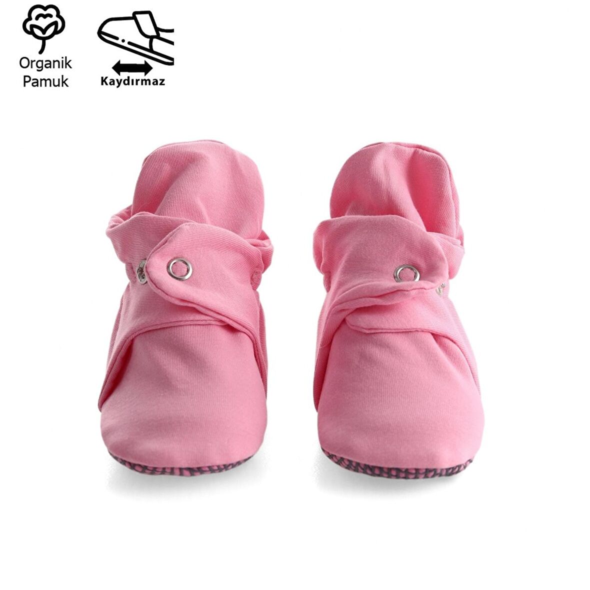 Organik Pamuk Bebek Patiği, Kaydırmaz Taban, Pamuklu Yenidoğan Pandufu Ev Kreş Ayakkabısı, Pembe