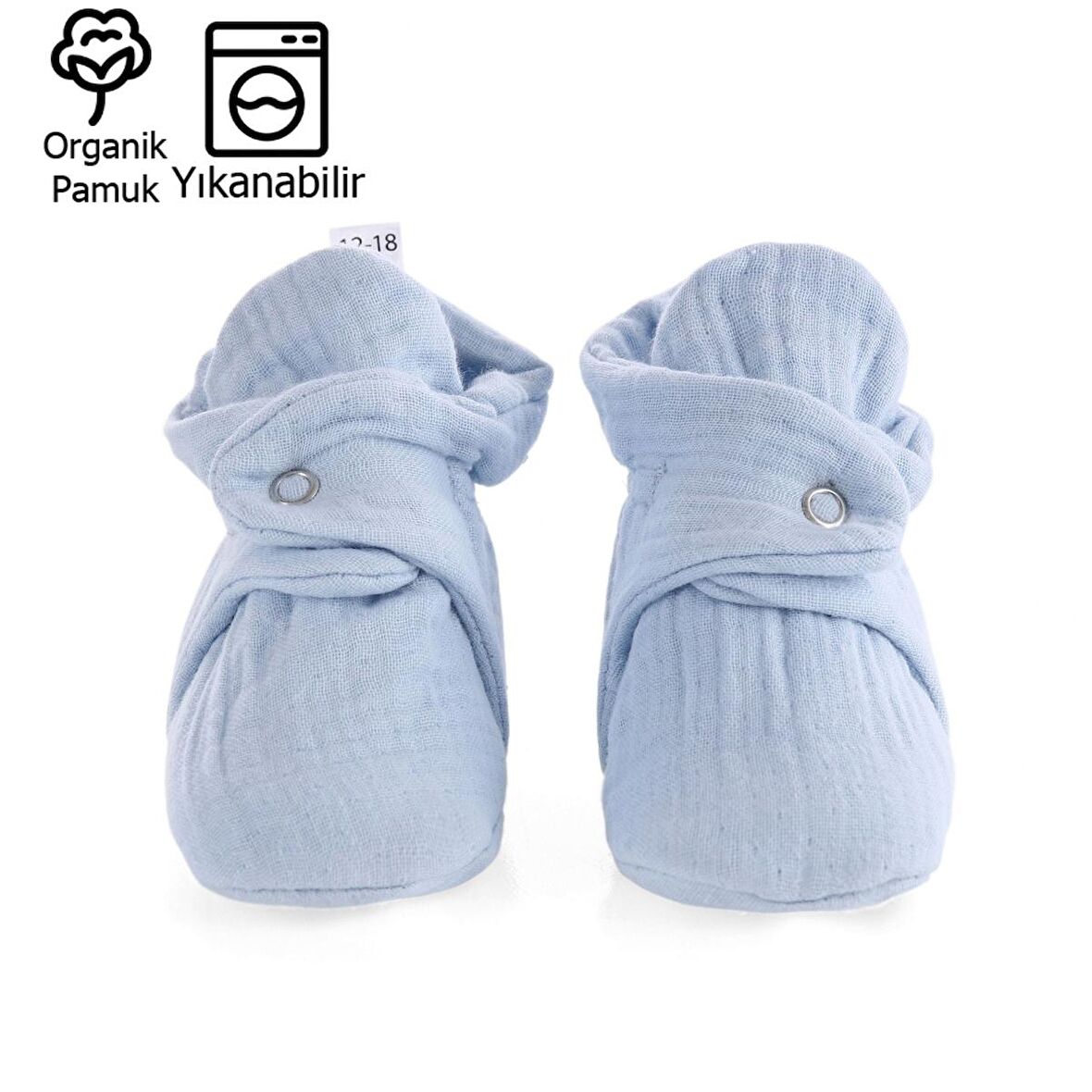 Mavi Organik Pamuk Müslin Yenidoğan Bebek Panduf  8304461054239