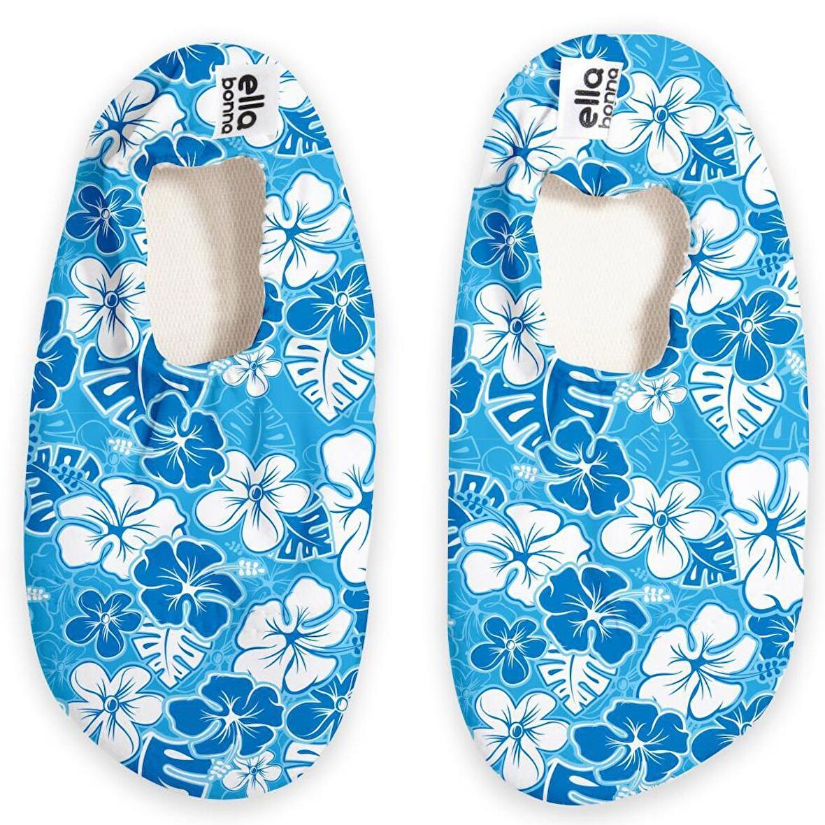 Kaydırmaz Taban, Unisex Bebek Çocuk Deniz Ayakkabısı, Havuz Patiği, Mavi Çiçekler