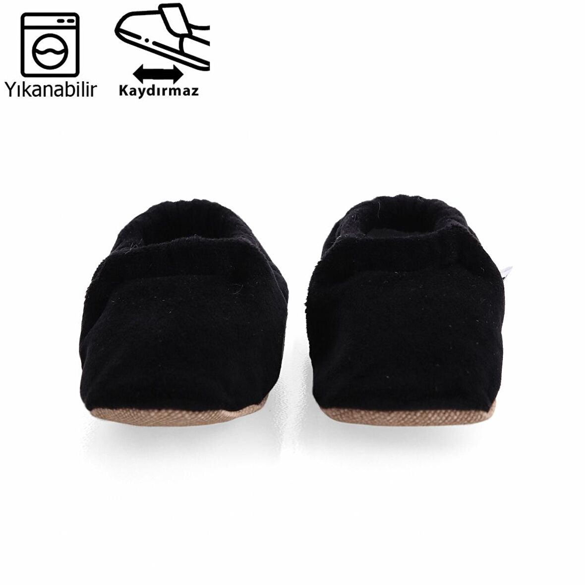 Siyah Organik Pamuk Kadife Ev Kreş Ayakkabısı Patik