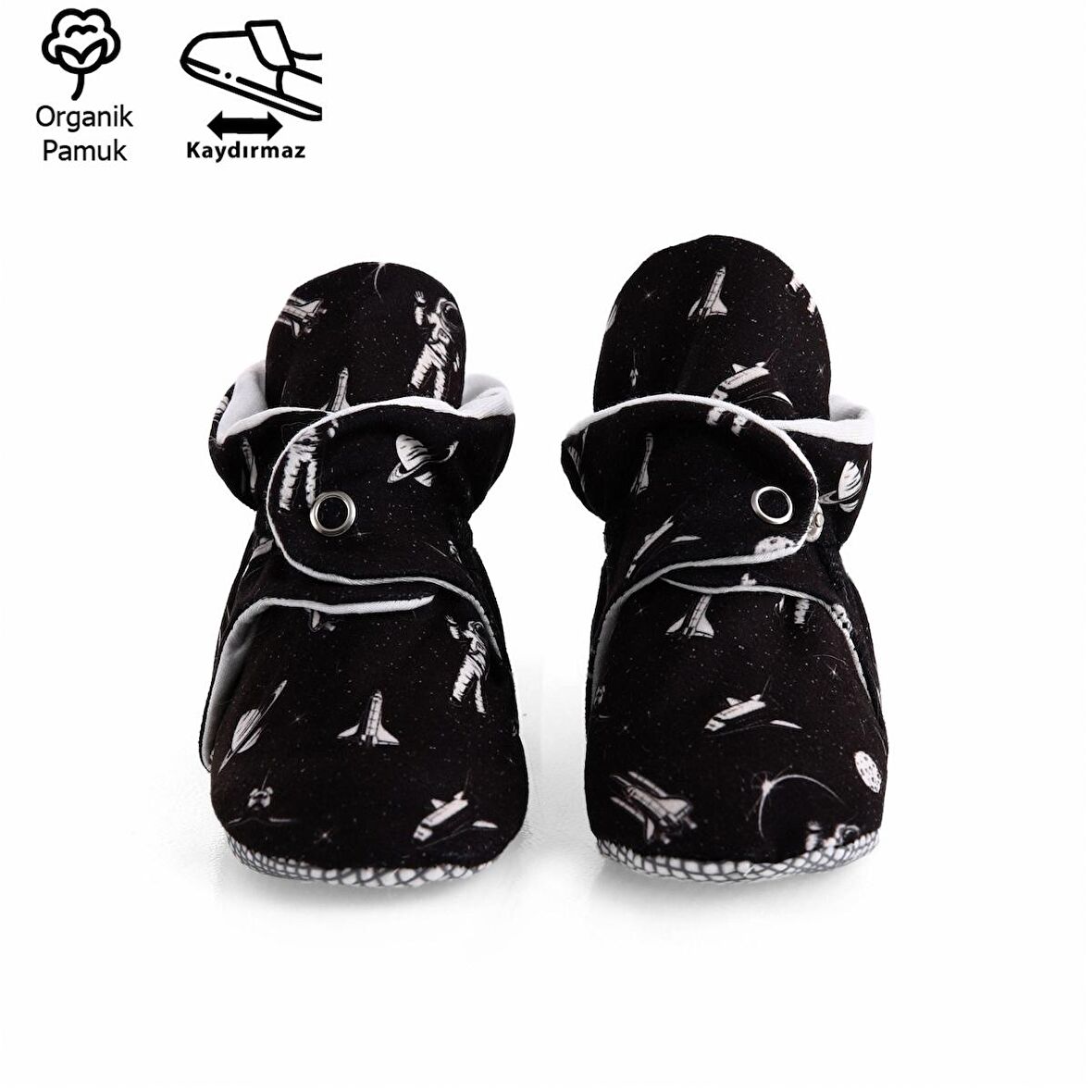 Organik Pamuk Bebek Patiği, Kaydırmaz Taban, Pamuklu Yenidoğan Pandufu Ev Kreş Ayakkabısı, Astronot