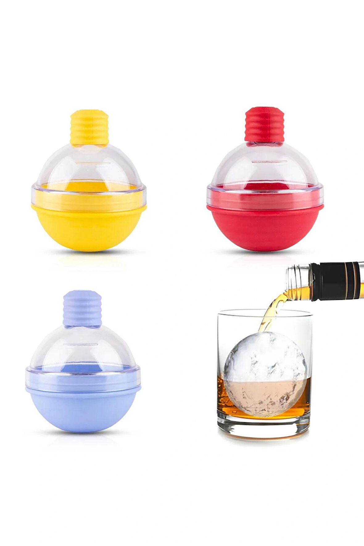 3lü Büyük Buz Kalıbı, Yuvarlak Buz Kalıbı, Buz Küpü Kalıbı, Silikon Buz Kalıbı, Küre Buz Kalıbı