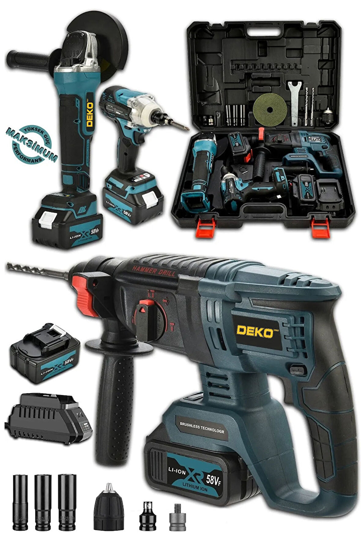 Mega 3lü Set Torklu Vidalama Somun Sıkma 2-26mm Şarjlı Hilti 125mm Şarjlı Taşlama -kömürsüz Motor