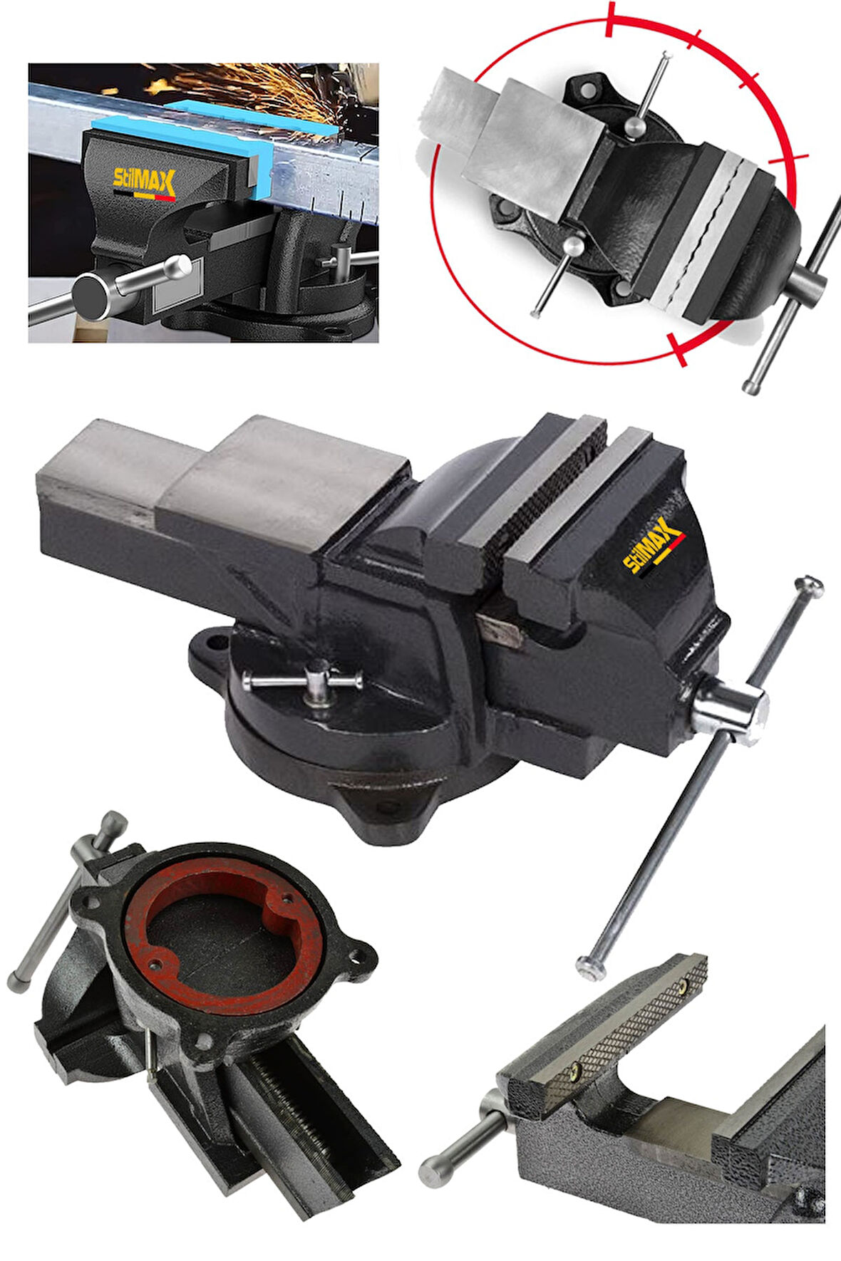 Germany 125mm 5" 360 Dönerli Taban Özel Alaşım Paslanmaz Çelik Sabit Tezgah Masa Mengenesi Örslü