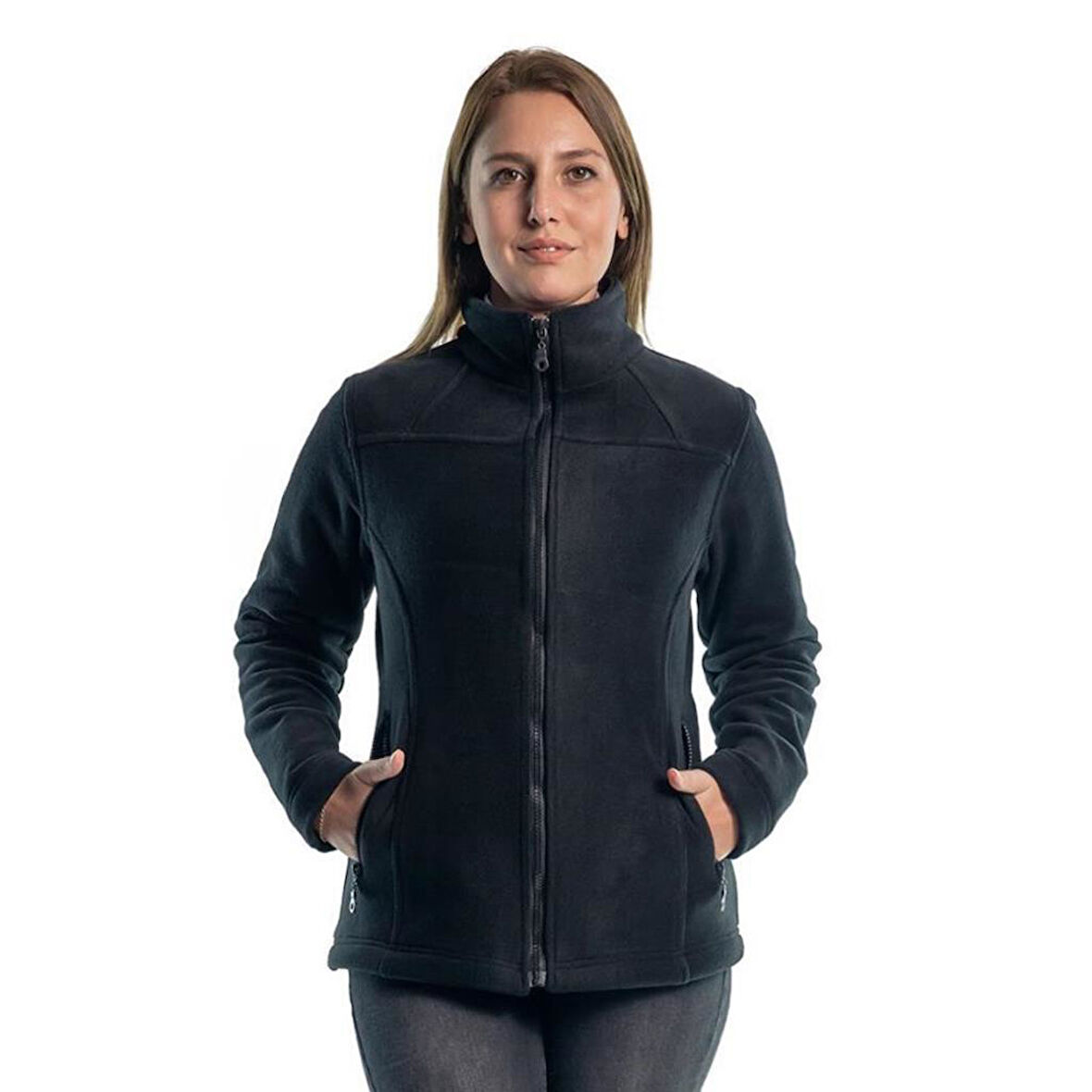 Şensel, Kadın Polar Mont, Siyah -99E350- Cepli,Fermuarlı,Outdoor