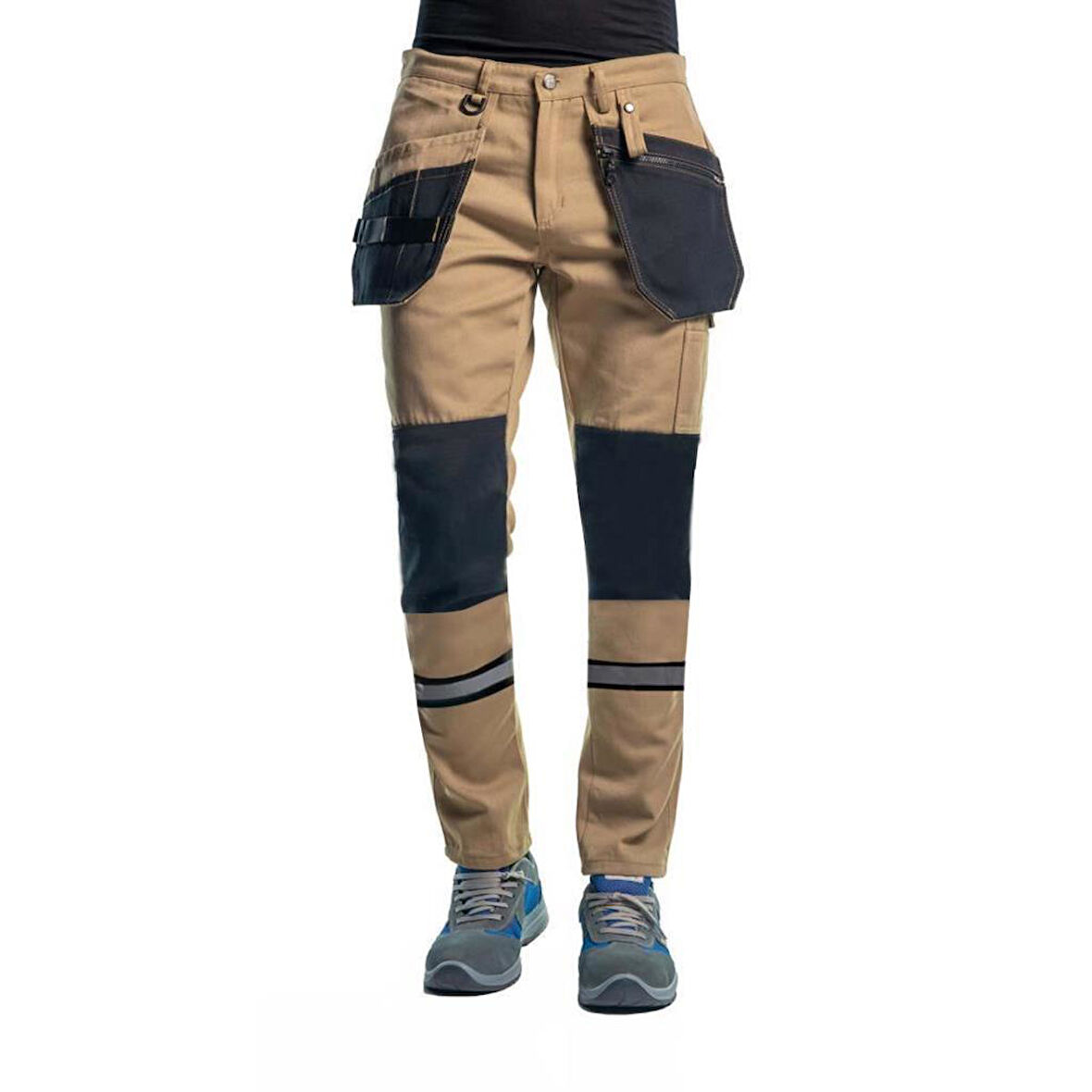 Şensel, Reflektörlü Çok Cepli İş Pantolonu, Bej-Siyah -54E3057-