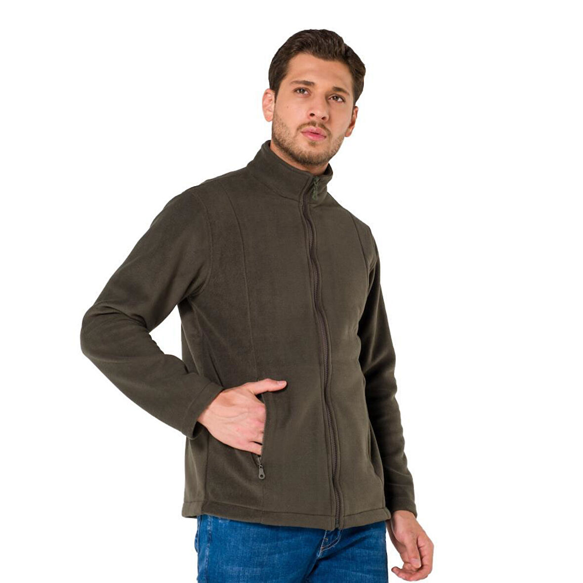 Şensel, Erkek Polar Mont, Haki -99E425- Cepli,Fermuarlı,Outdoor