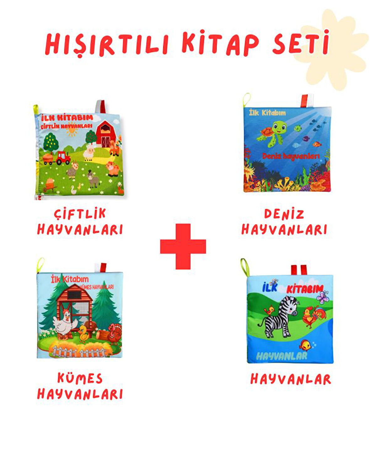 4'LÜ HIŞIRTILI KİTAP SETİ: İLK KİTABIM HAYVANLAR & ÇİFTLİK,KÜMES,DENİZ HAYVANLARI