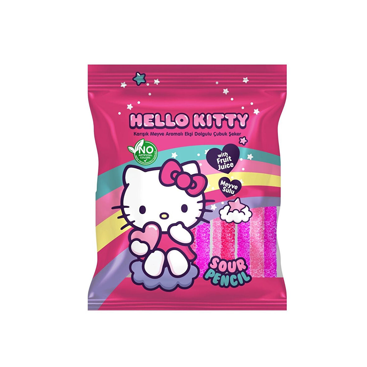 Hello Kitty Sour Pencil Karışık Meyve Ar.Ekşi Dolgulu Çubuk Şeker 80 Gr.