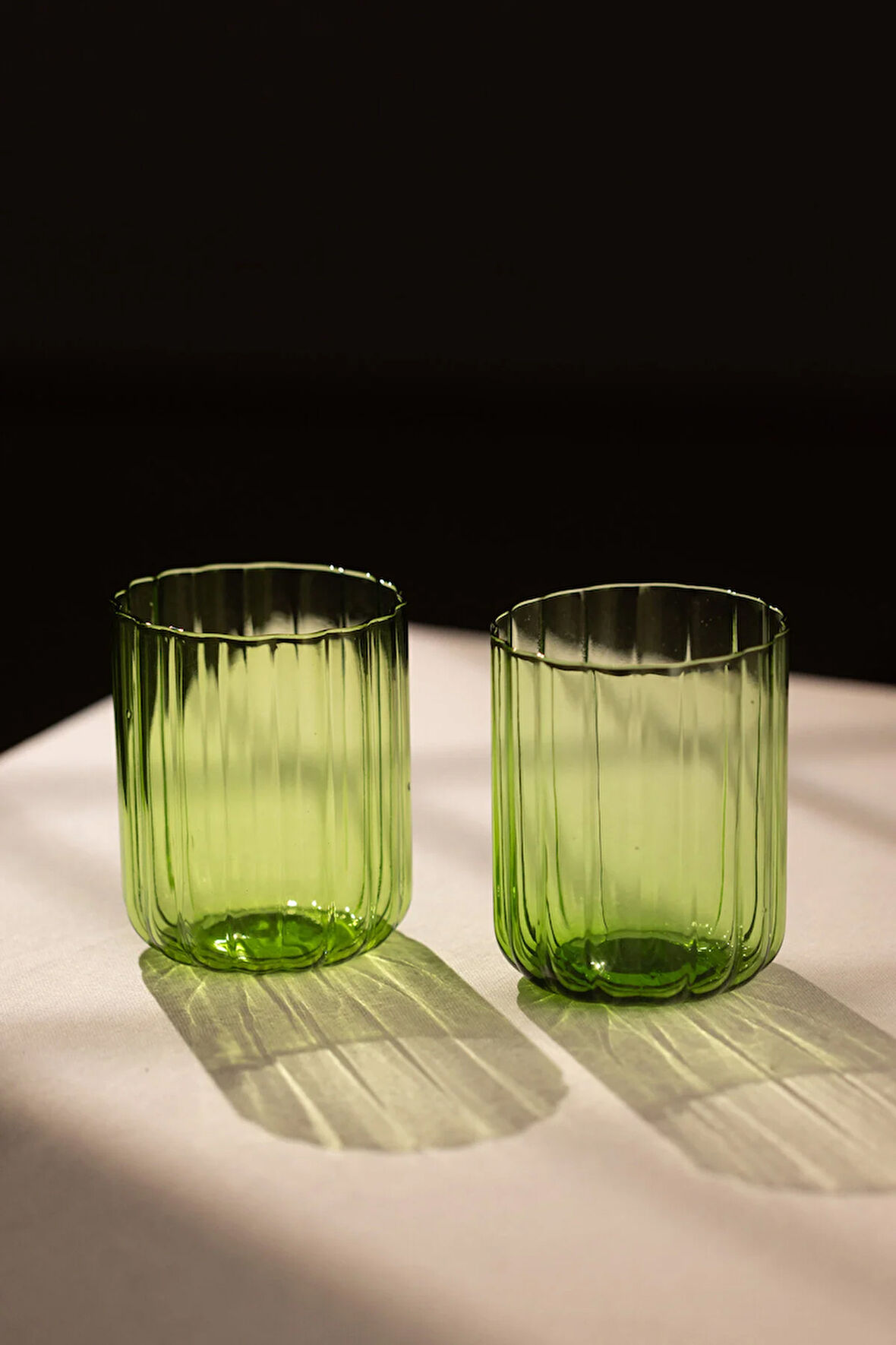 Flower El Yapımı Kendinden Renkli 2'li Su Bardağı Seti Yeşil 450 cc