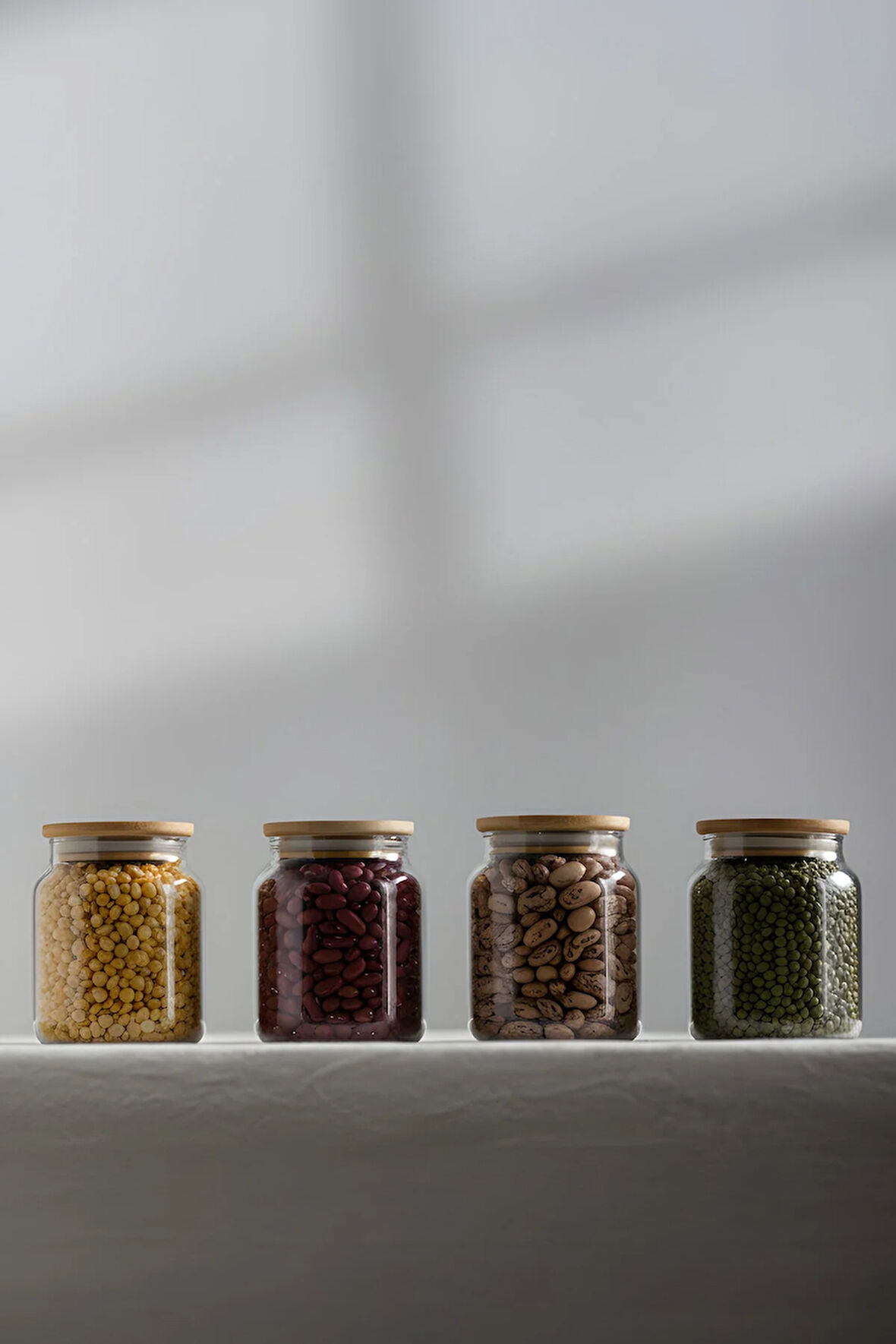 Pure Bambu Kapaklı 4'lü Cam Kavanoz Seti 290 cc