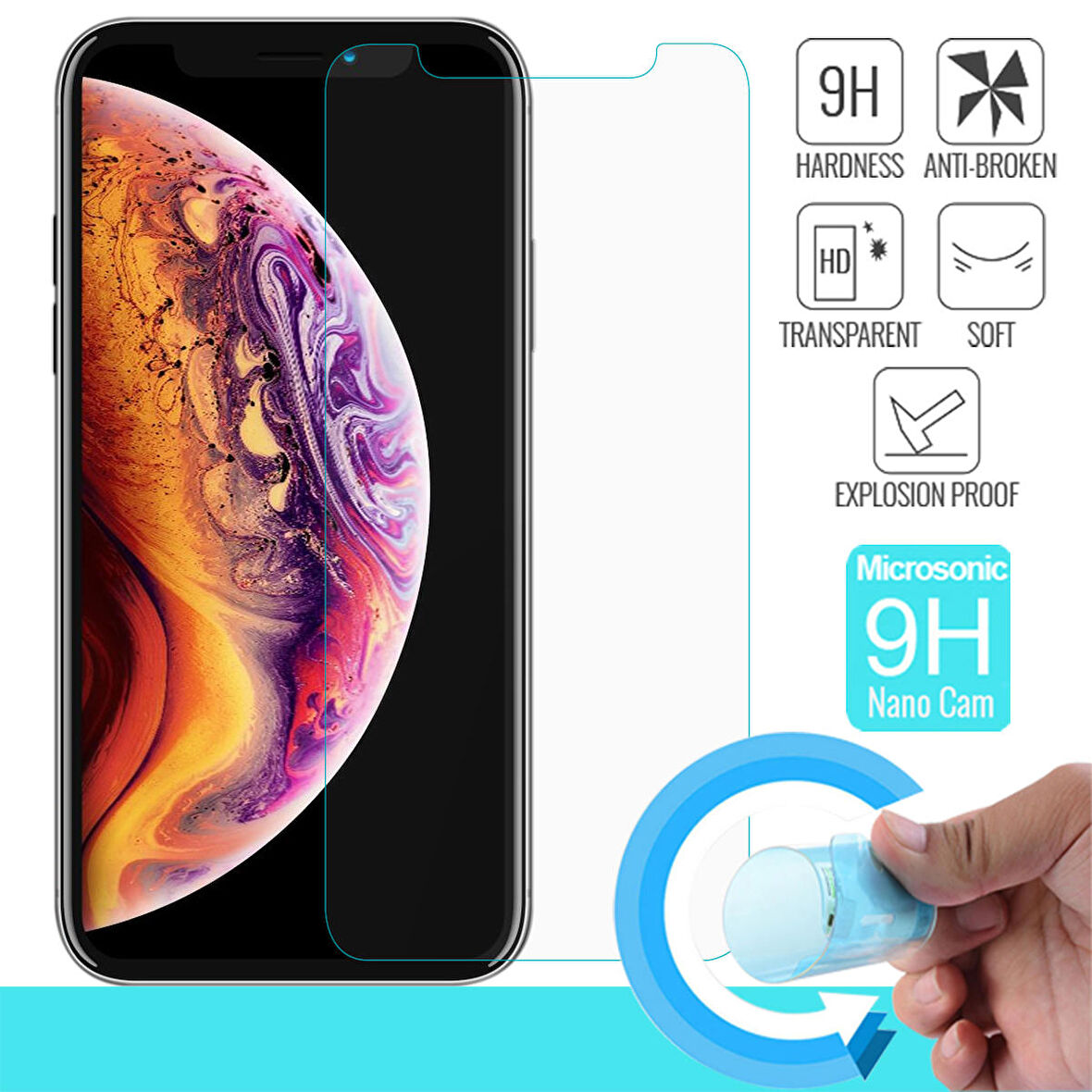 Microsonic Apple Uyumlu iPhone XS Max (6.5'') Nano Cam Ekran koruyucu Kırılmaz film
