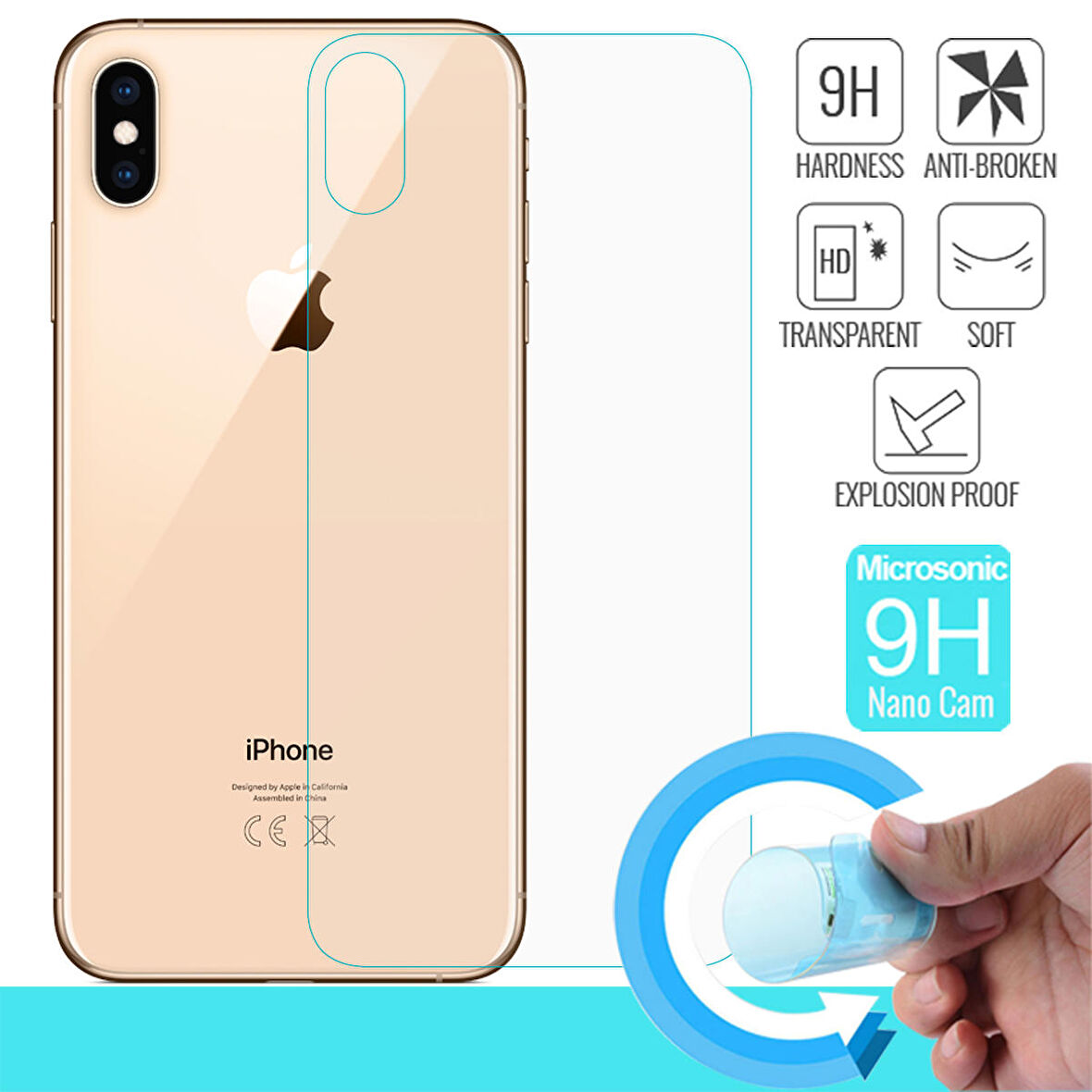 Microsonic Apple Uyumlu iPhone XS Max (6.5'') Arka Nano Cam Ekran koruyucu