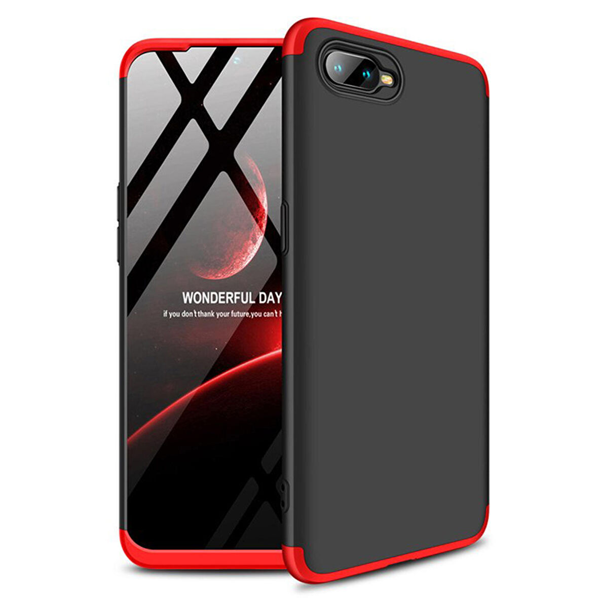 Microsonic Oppo RX17 Neo Kılıf Double Dip 360 Protective Siyah Kırmızı