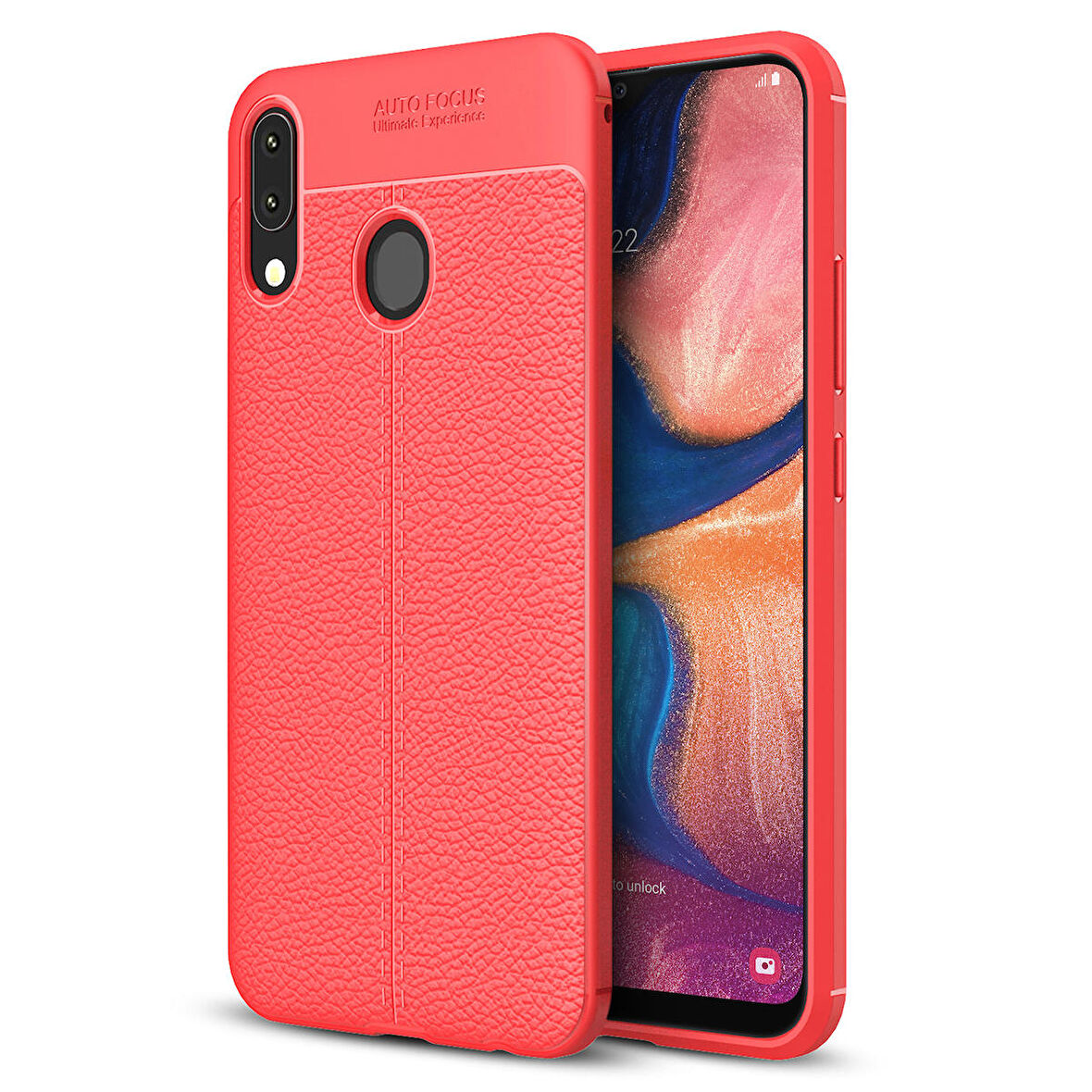 Microsonic Samsung Galaxy A20 Kılıf Deri Dokulu Silikon Kırmızı