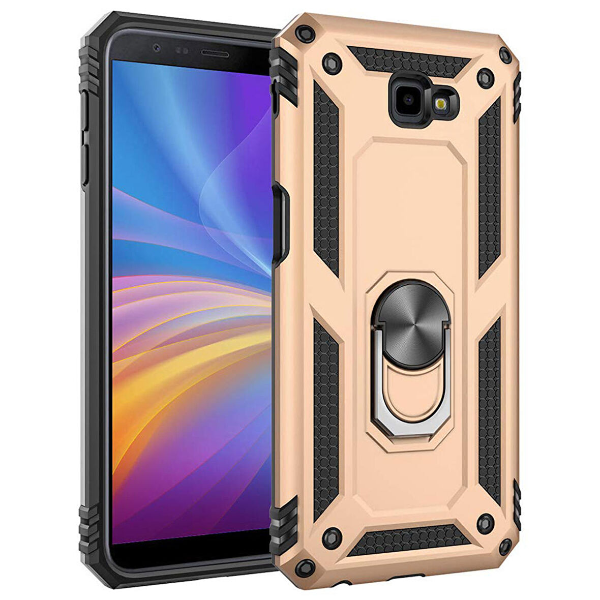 Microsonic Samsung Galaxy J4 Plus Kılıf Military Ring Holder Gold
