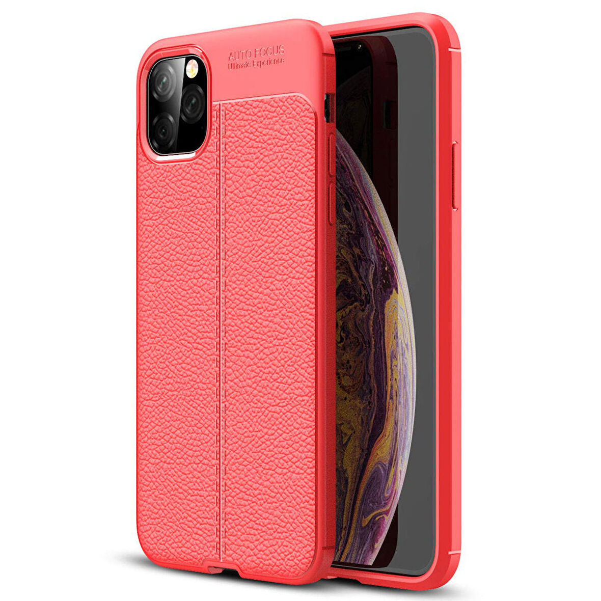 Microsonic Apple iPhone 11 Pro (5.8'') Kılıf Deri Dokulu Silikon Kırmızı