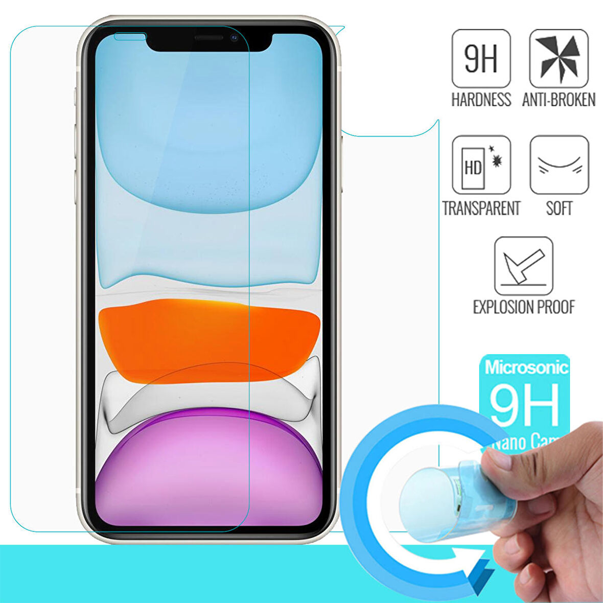 Microsonic Apple Uyumlu iPhone 11 (6.1'') Ön + Arka Nano Cam Ekran Koruyucu