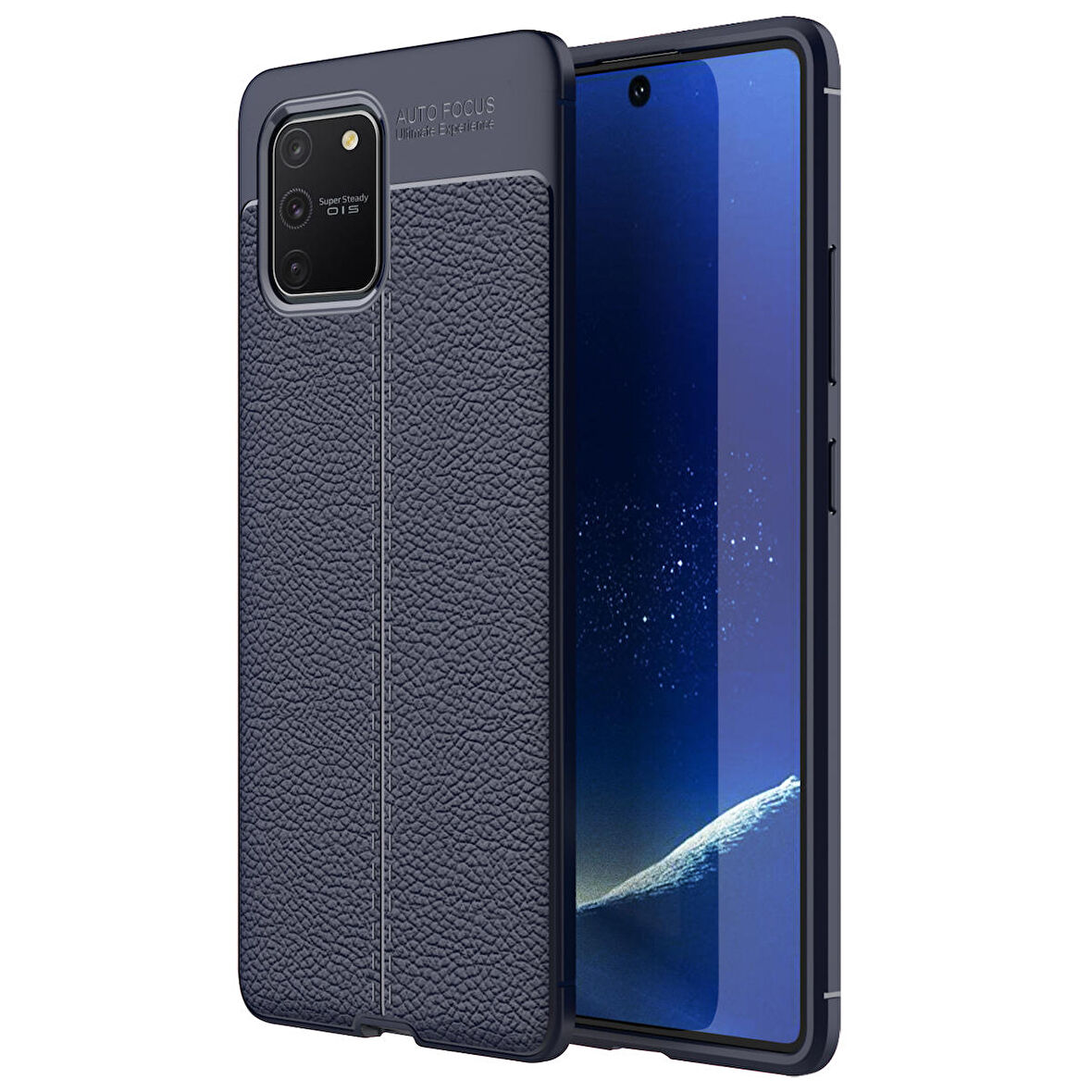 Microsonic Samsung Galaxy A91 (S10 Lite) Kılıf Deri Dokulu Silikon Lacivert