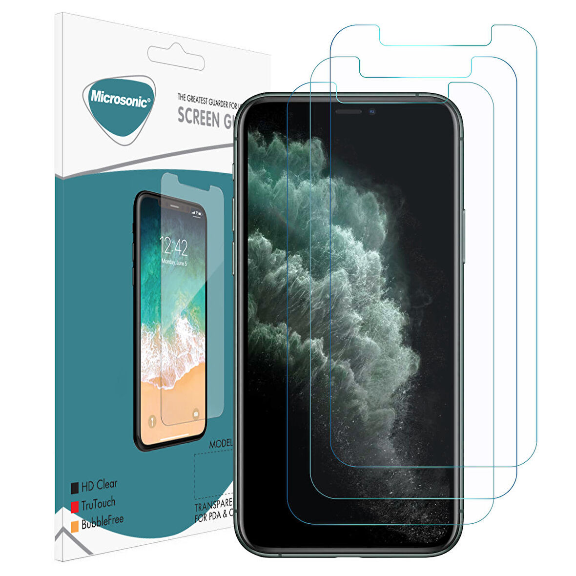 Microsonic Apple Uyumlu iPhone 11 Pro Ekran Koruyucu Nano Cam (3'lü Paket)