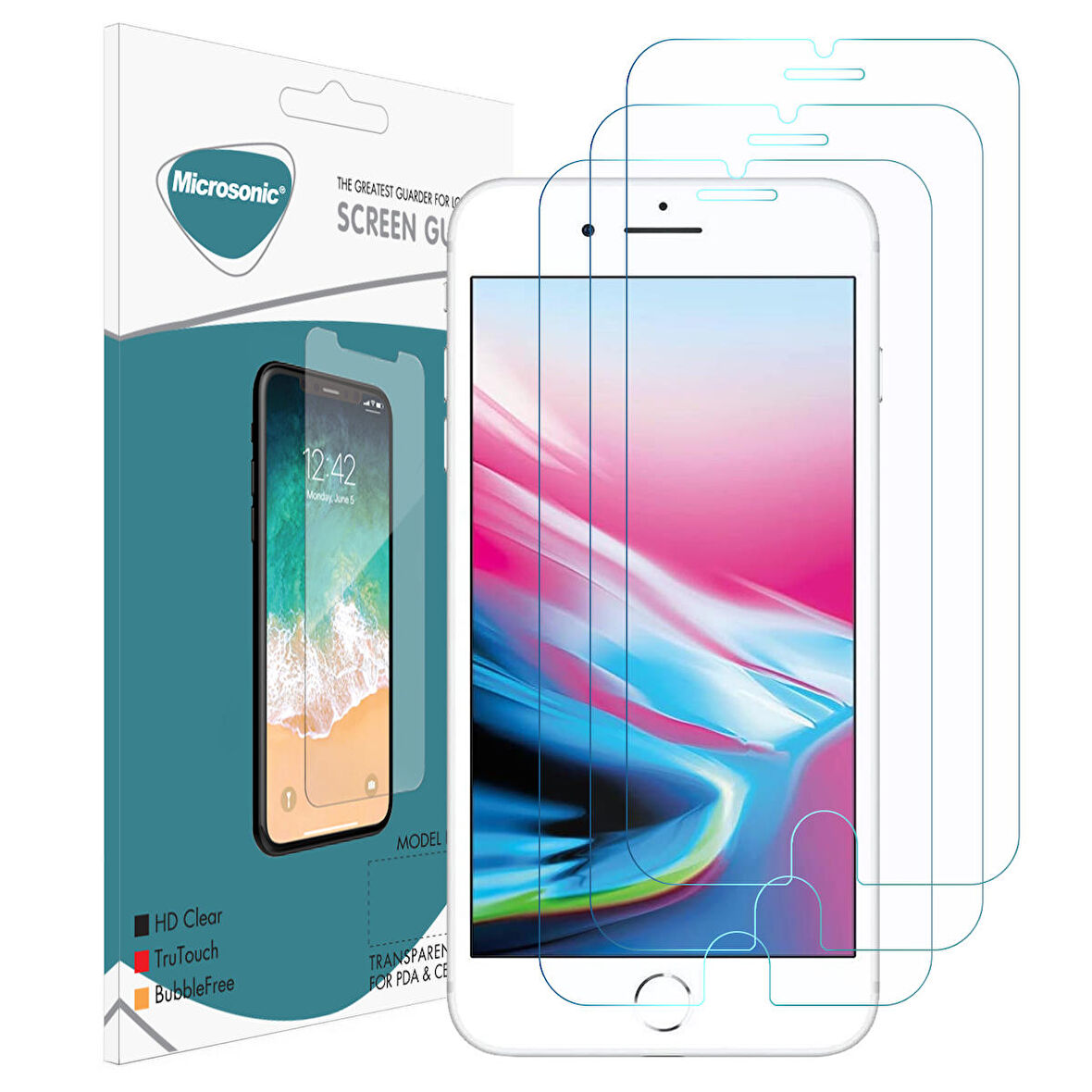 Microsonic Apple Uyumlu iPhone 8 Ekran koruyucu Nano Cam (3'lü Paket)