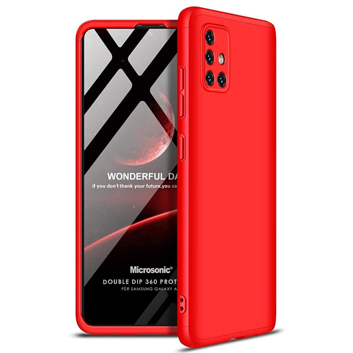 Microsonic Samsung Galaxy A51 Kılıf Double Dip 360 Protective Kırmızı