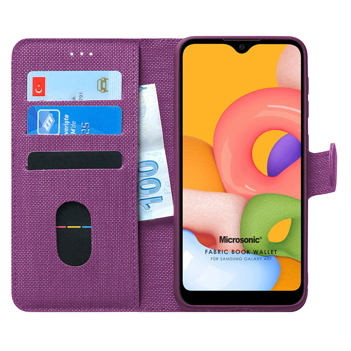 Microsonic Samsung Galaxy A01 Kılıf Fabric Book Wallet Mor