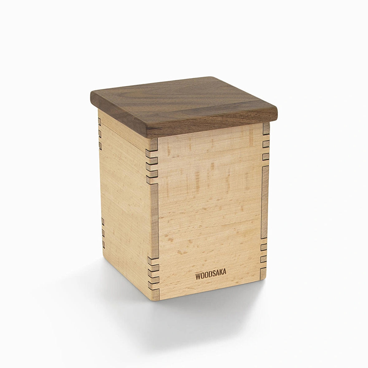 ​Woodsaka Mutfak İçin Sağlıklı Ahşap Saklama Kutusu - Mini Organizer - Model 4 - Gürgen & Ceviz - 9.8cm x 9.8cm x 23.5cm
