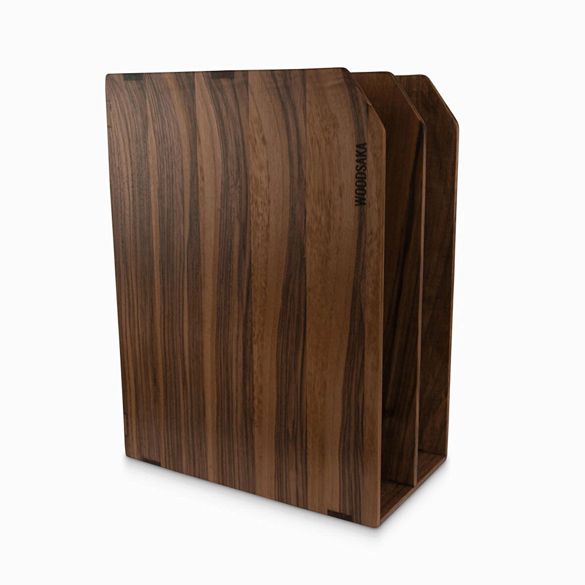 Woodsaka Reka İki Bölümlü Dosya Rafı & Kırtasiye Dolabı - Yatay ve Dikey Kullanım - Ceviz Ağacından - 26.8 cm x 20.8 cm x 14.2 cm