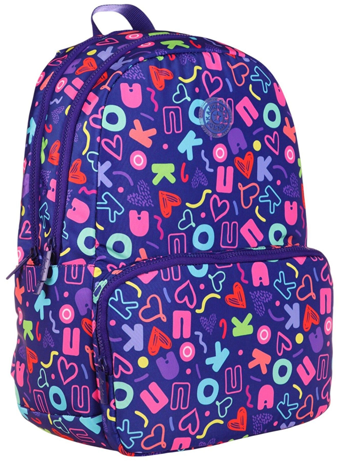 Kaukko Kız Çocuk Kalp ve Kaukko Baskılı Lacivert Okul Çantası - Üç Bölmeli - K1782
