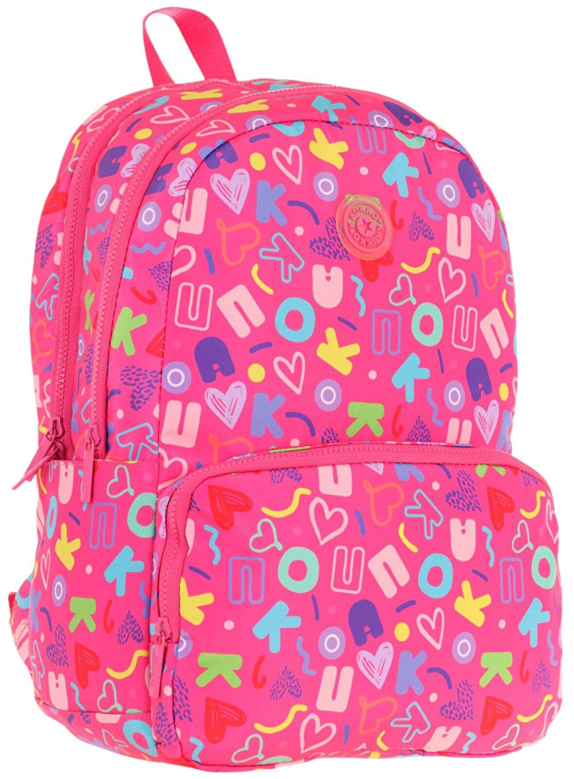Kaukko Kız Çocuk Kalp ve Kaukko Baskılı Pembe Okul Çantası - Üç Bölmeli - K1783