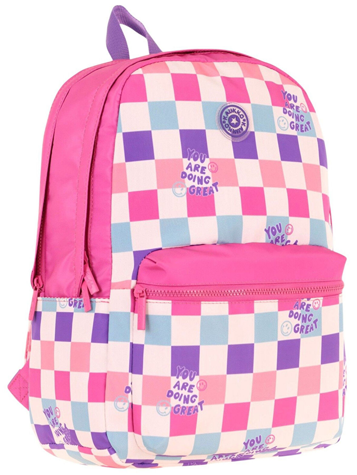 Kaukko Nature Kız Çocuk Üç Bölmeli Pembe Dama Desenli Okul Sırt Çantası - K1787
