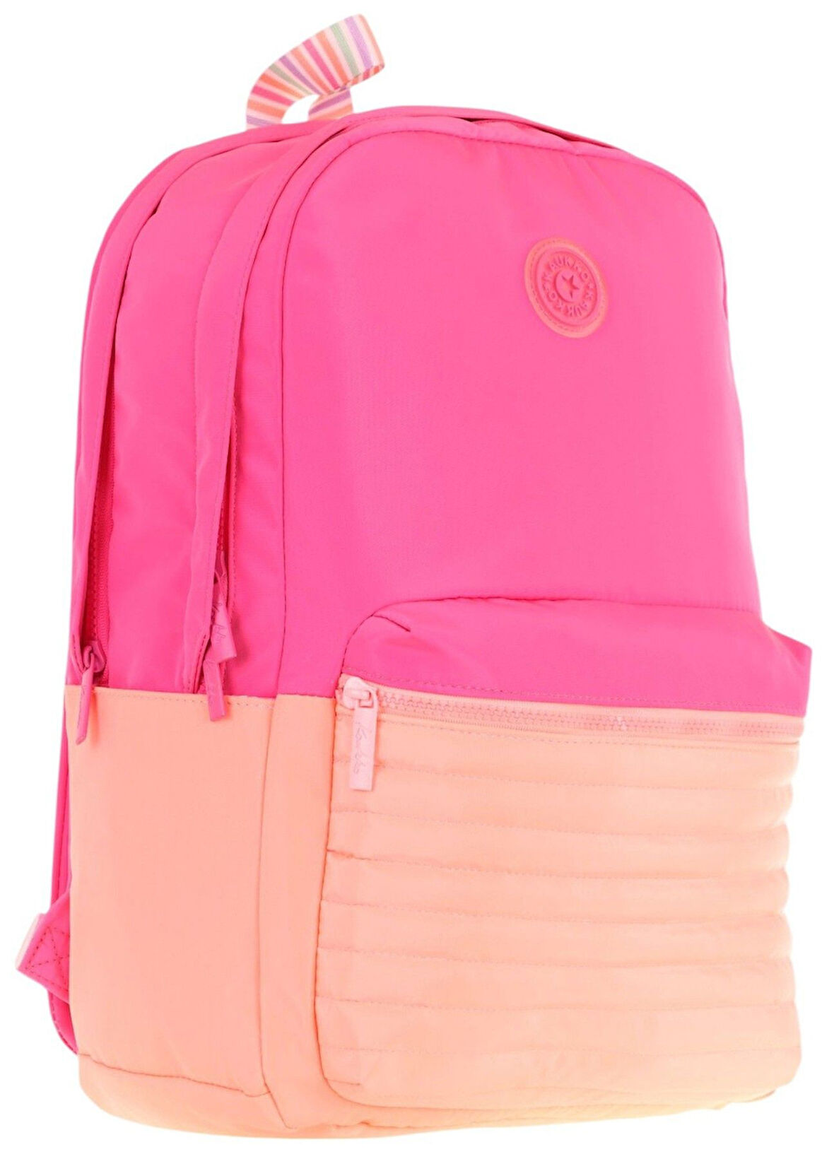 Kaukko Quick Kız Çocuk Üç Bölmeli Pembe Turuncu Kapitone Detaylı Okul Sırt Çantası - K1789