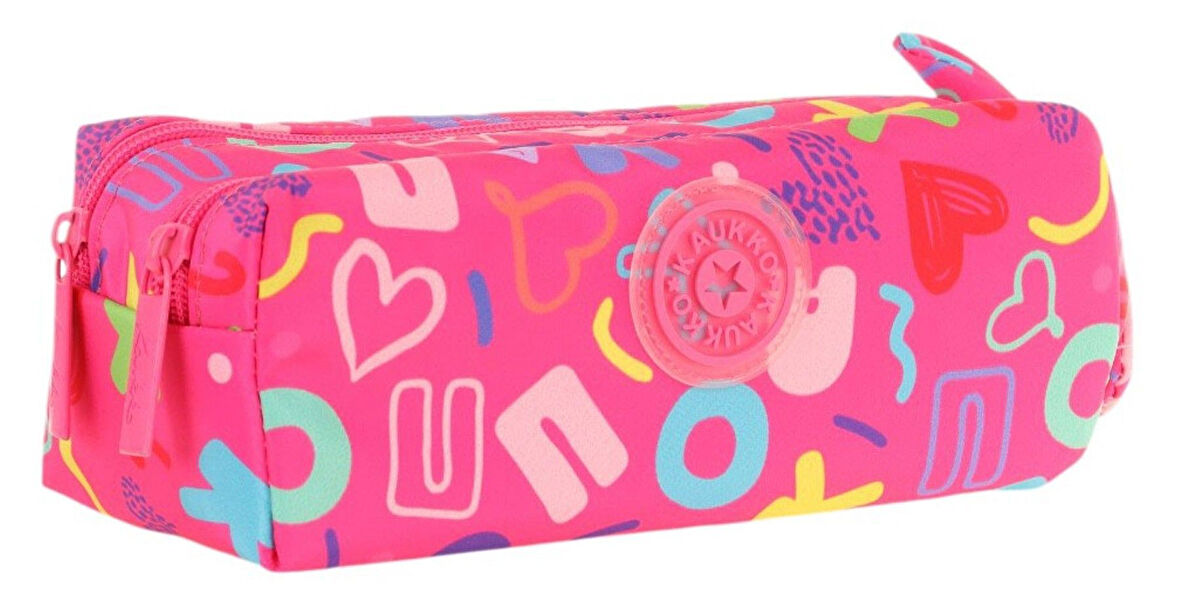 Kaukko Kız Çocuk İki Bölmeli Pembe Kaukko Kalp Baskılı Kalem Çantası/Kalemlik - K2694