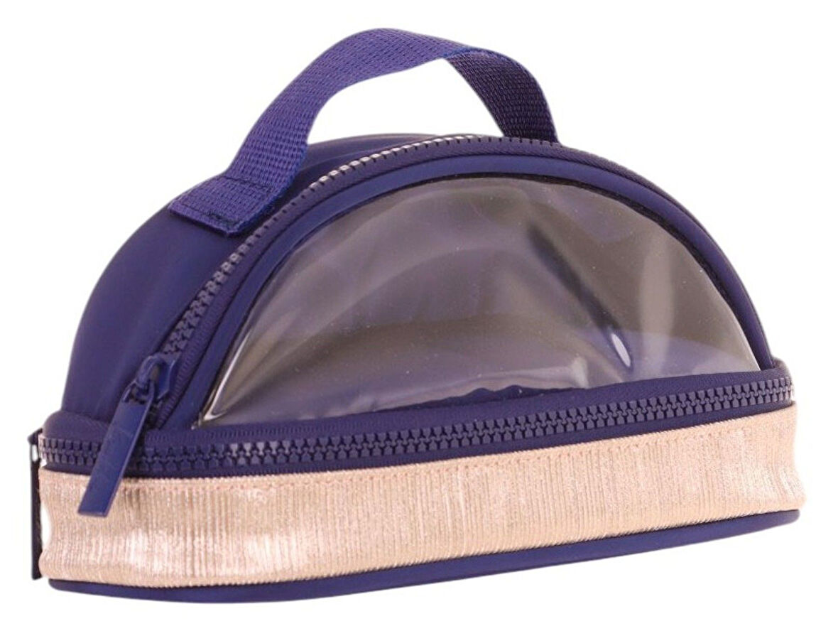 Kaukko Crescent Taşıma Saplı Kız Çocuk İki Gözlü Kalemlik - Lacivert, Şeffaf Cepli - K2725