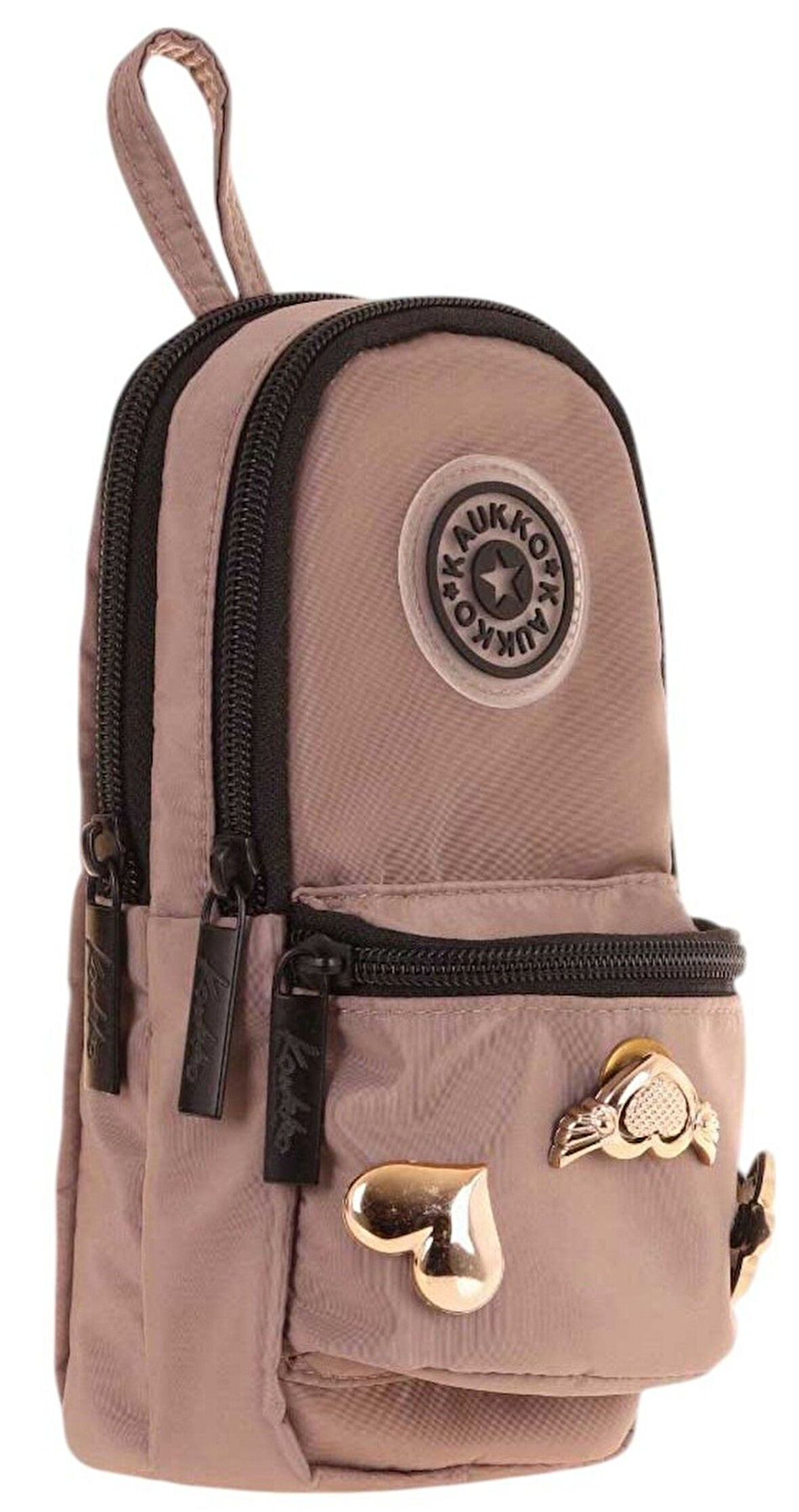 Kaukko Çanta Şekilli Kız Çocuk Üç Bölmeli Kalemlik - Kahverengi - Metal Aksesuarlı - K2745