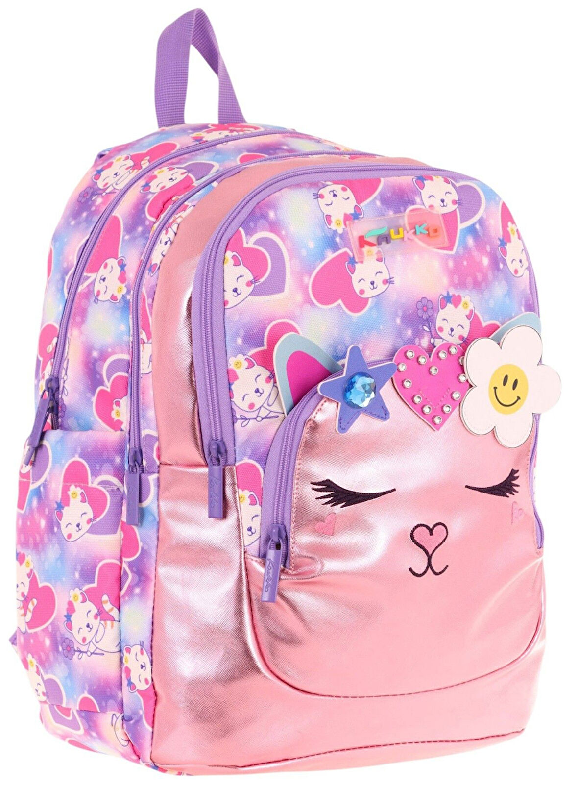 Kaukko Kids Kedi Şekilli Kız Çocuk Dört Gözlü Okul Çantası - L5219