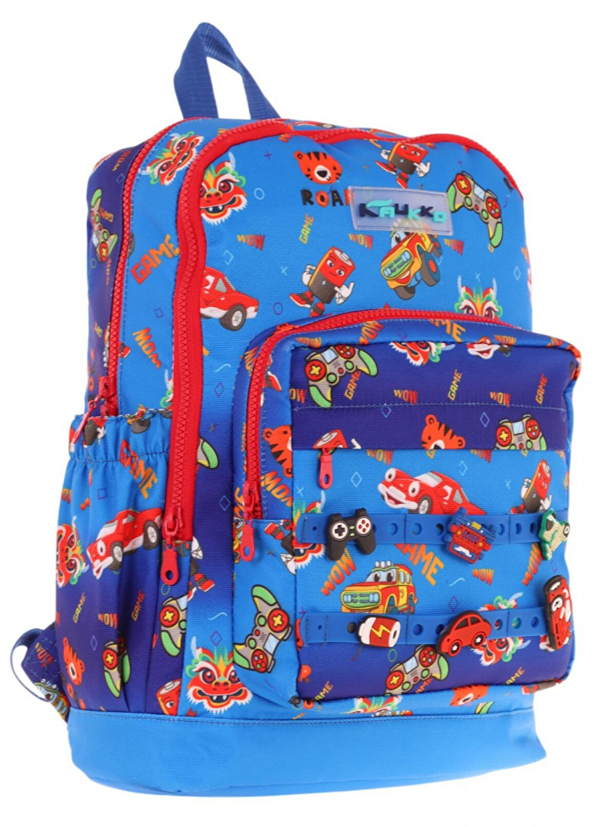 Kaukko Kids Dört Bölmeli Erkek Çocuk Silikon Aksesuarlı Mavi Kırmızı İlkokul Çantası