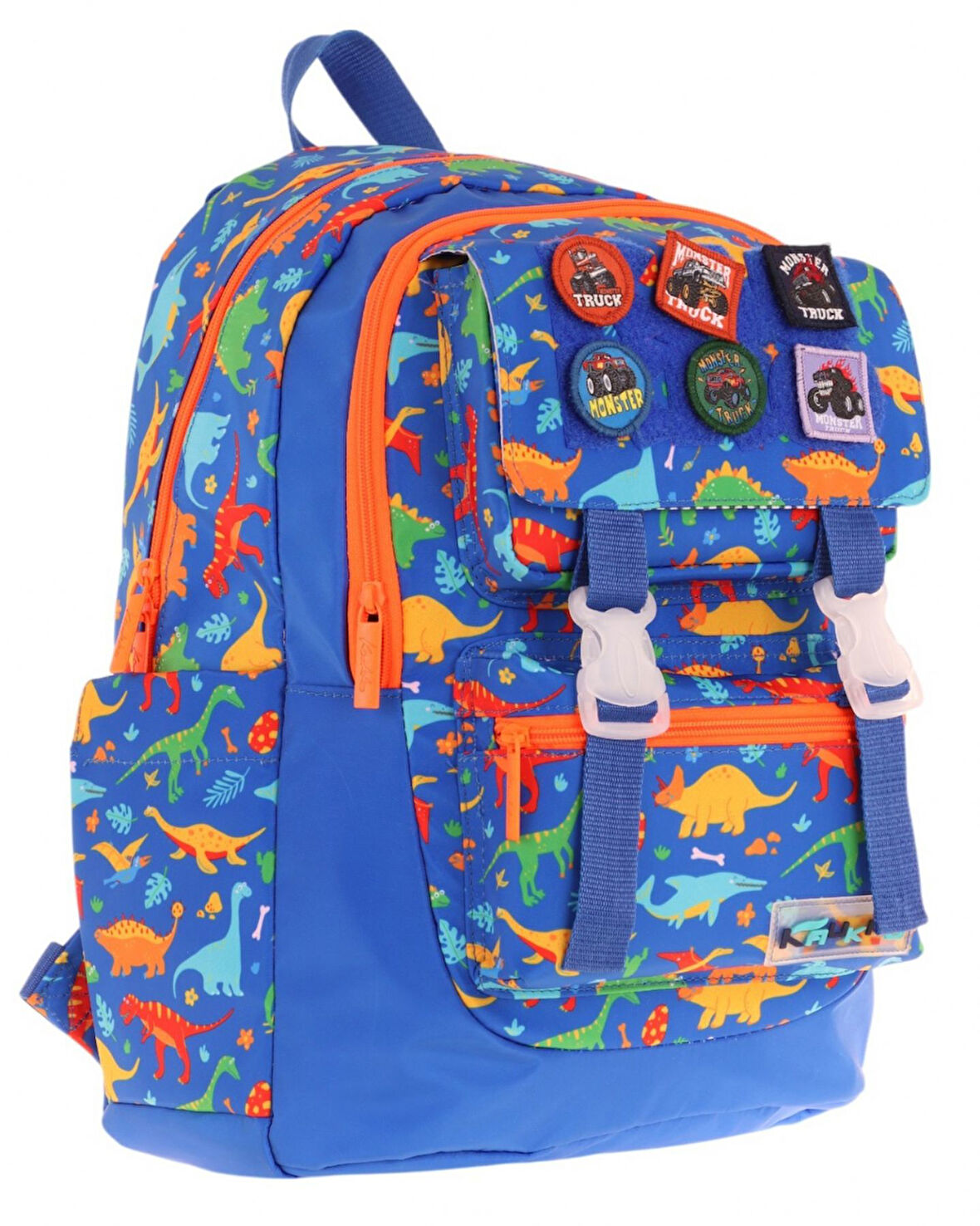 Kaukko Kids Erkek Çocuk Armalı Dinazor Desenli İlkokul Okul Sırt Çantası (Dört Bölmeli) - Mavi - L5278