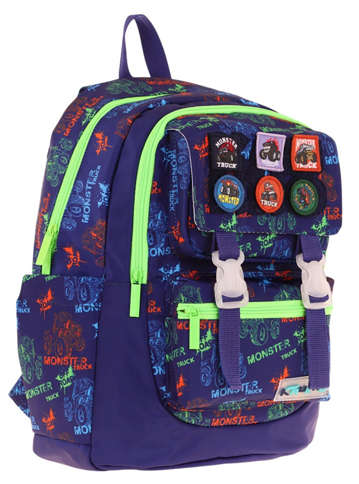 Kaukko Kids Erkek Çocuk Armalı Kamyon Desenli İlkokul Okul Sırt Çantası (Dört Bölmeli) - Lacivert Yeşil - L5279