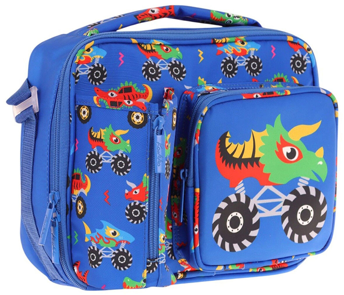 Kaukko Erkek Çocuk, Mavi Yeşil, Canavar Baskılı Isı Yalıtımlı Üç Bölmeli (Matara Cepli) Okul Beslenme Çantası L7255