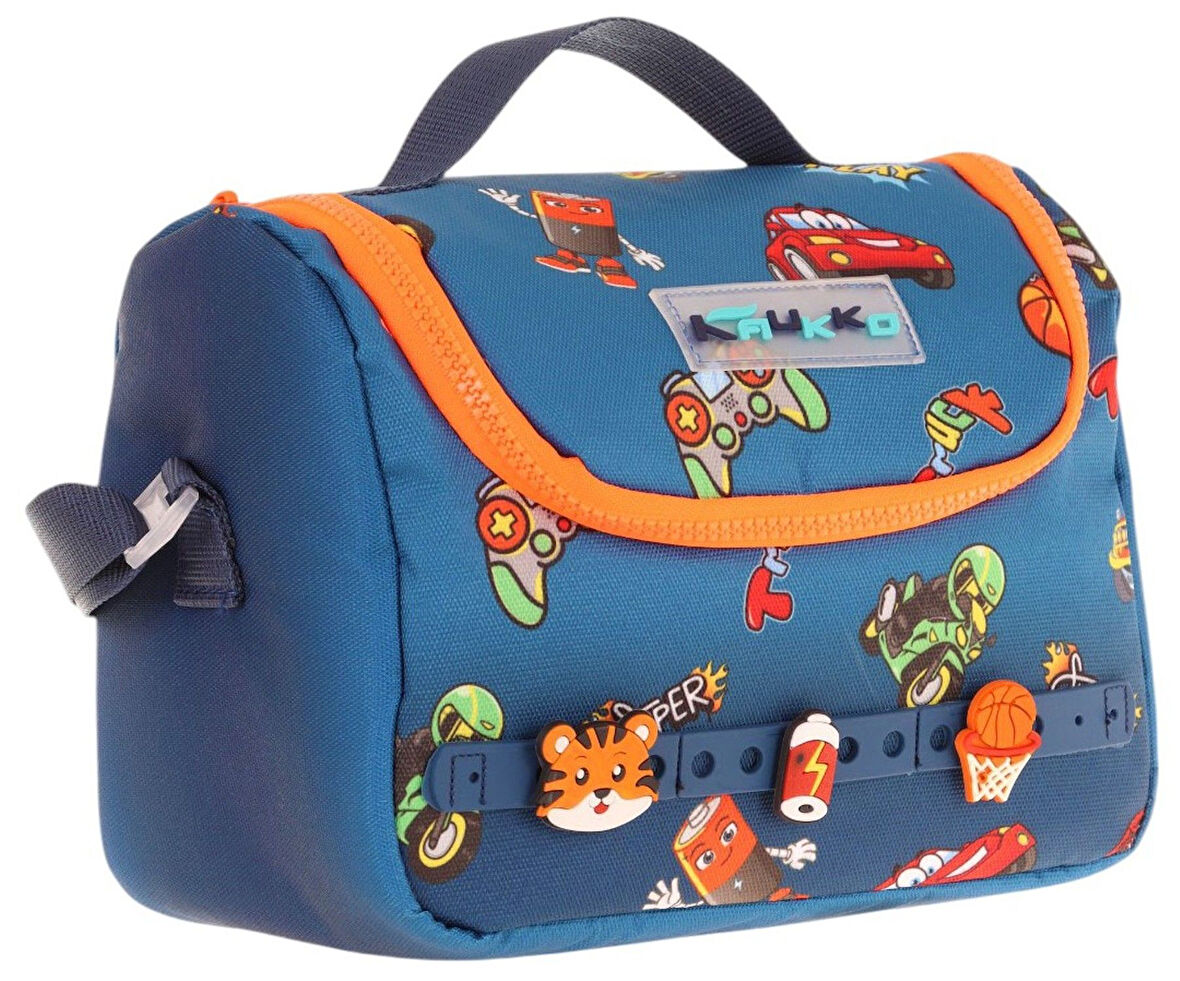 Kaukko Kids Isı Yalıtımlı, Silikon Aksesuarlı Beslenme Çantası - Lacivert Turuncu - Erkek Çocuk - L7259