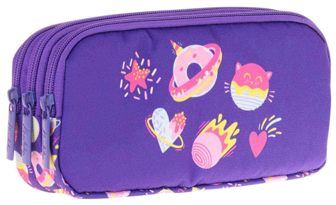 Kaukko Kids Üç Bölmeli Mor, Şekerlemeler, Kız Çocuk Okul Kalem Çantası - L8216