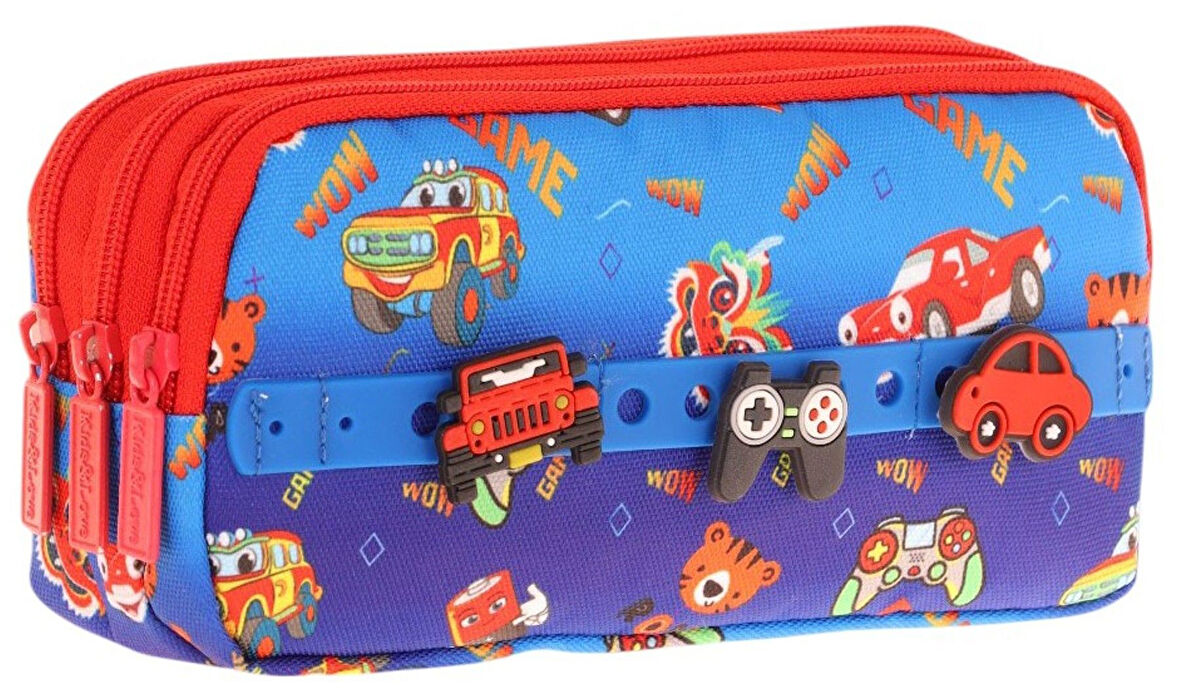 Kaukko Kids Mavi Kırmızı, Arabalar, Erkek Çocuk Üç Bölmeli Okul Kalem Çantası - L8258