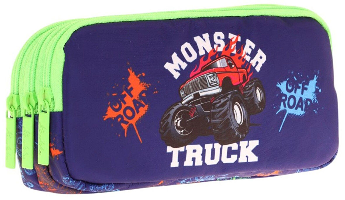 Kaukko Kids Yeşil Lacivert, Kamyon, Erkek Çocuk Üç Bölmeli Kalemlik/Kalem Çantası - L8279