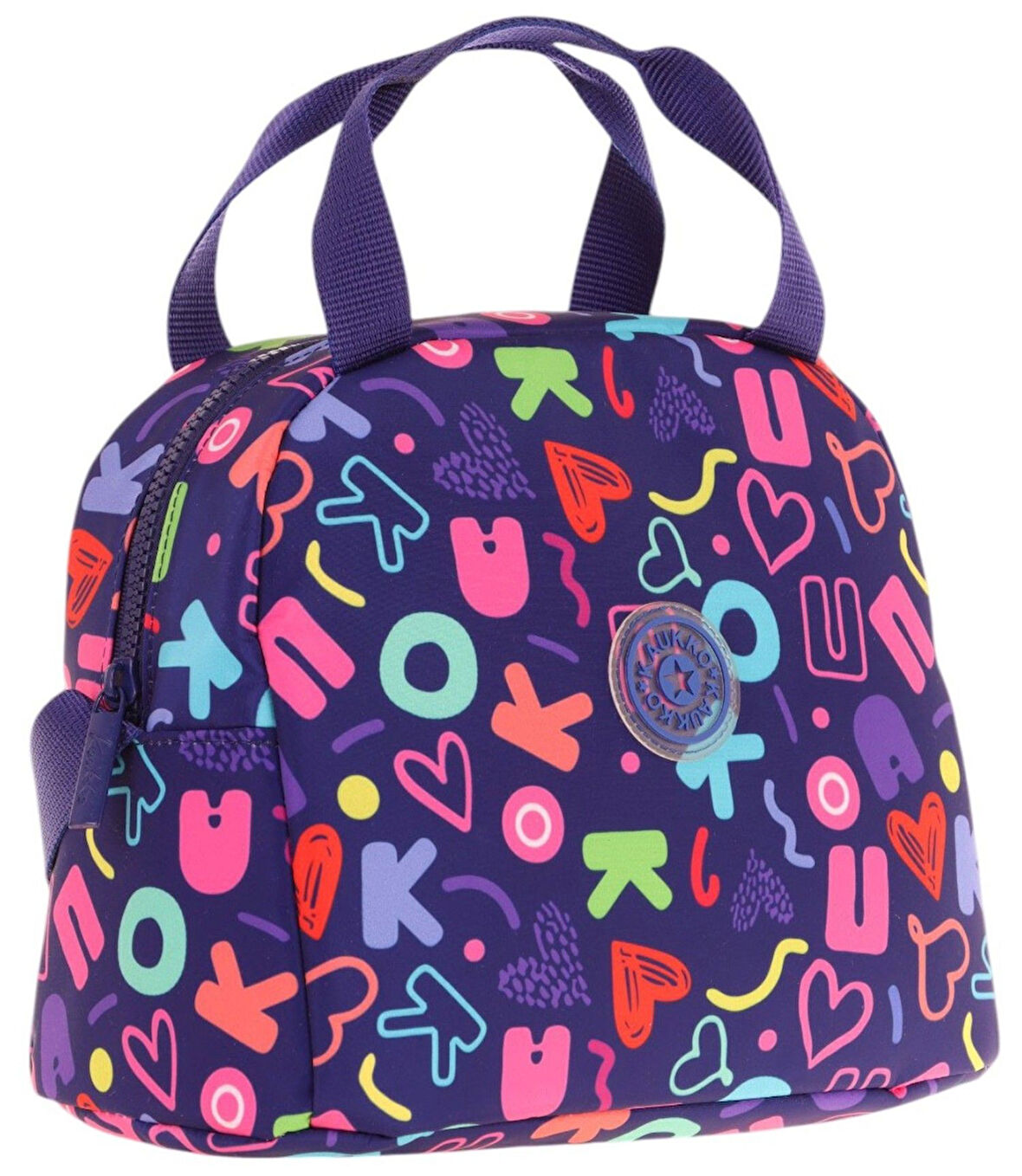 Kaukko Kız Çocuklarına Özel Lacivert Kalp ve Kaukko Baskılı Beslenme Çantası (Isı Yalıtımlı) (K9057)