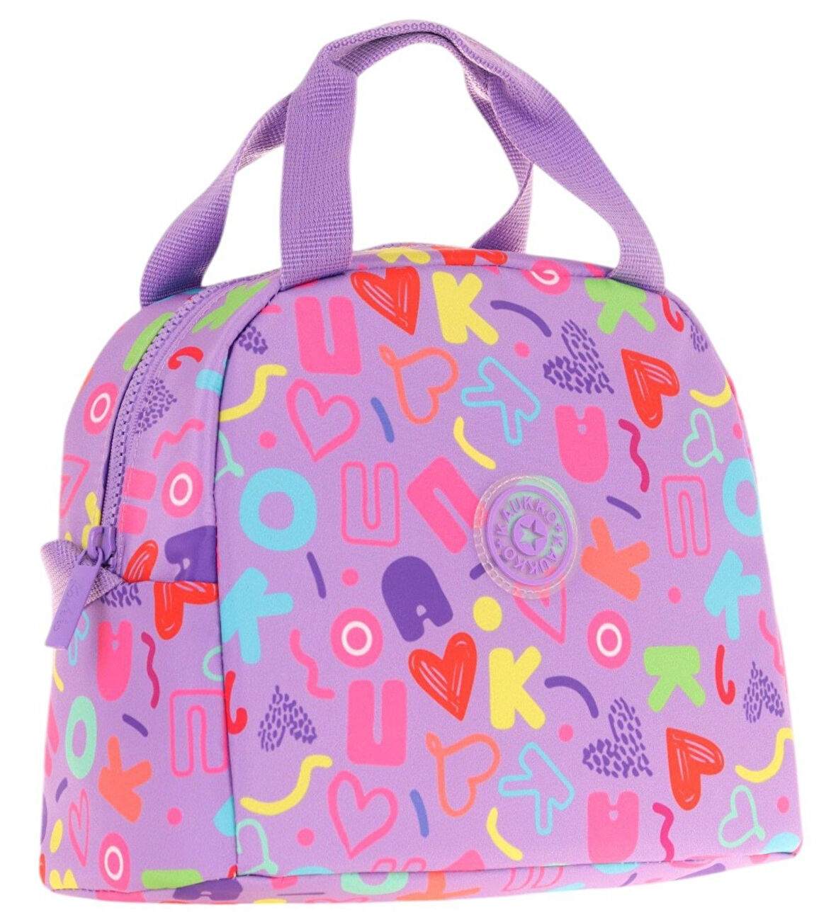 Kaukko Kız Çocuklarına Özel Mor Kalp ve Kaukko Baskılı Beslenme Çantası (Isı Yalıtımlı) (K9059)