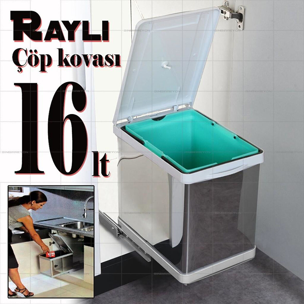 Raylı Çöp Kovası 16 Lt. Kapak Bağlantılı